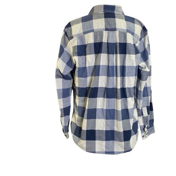 Eddie Bauer Mens Med Blue Check Plaid Flannel Long Sleeve Button Up Cotton Shirt - Picture 3 of 6